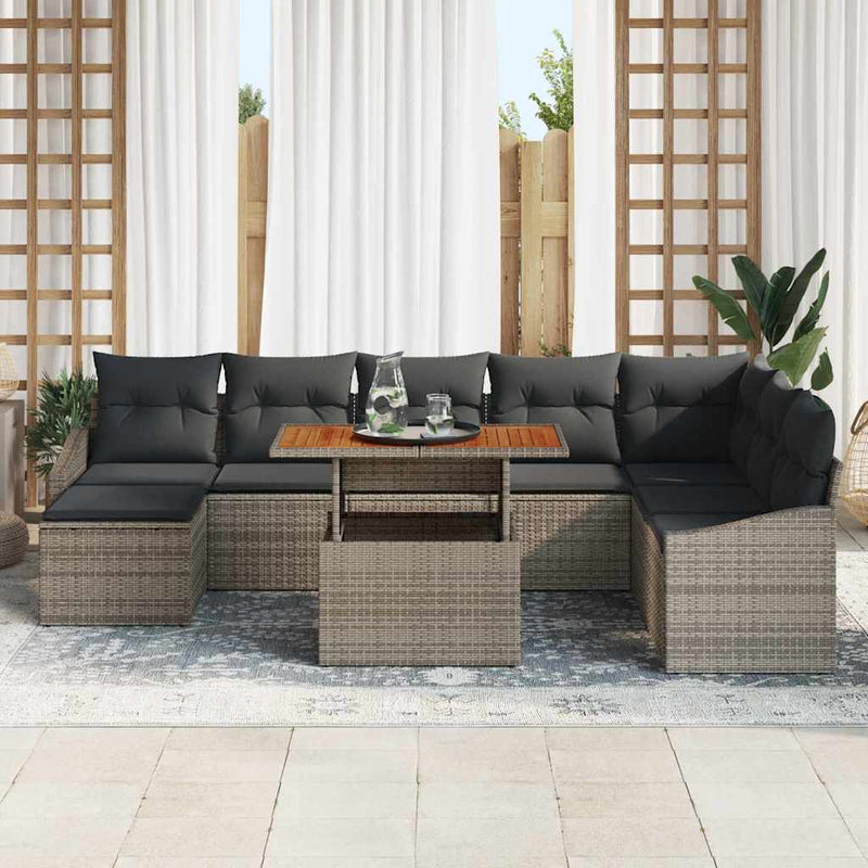 vidaXL Garden Dining Set with Cushion 9 pcs Grey and Brown