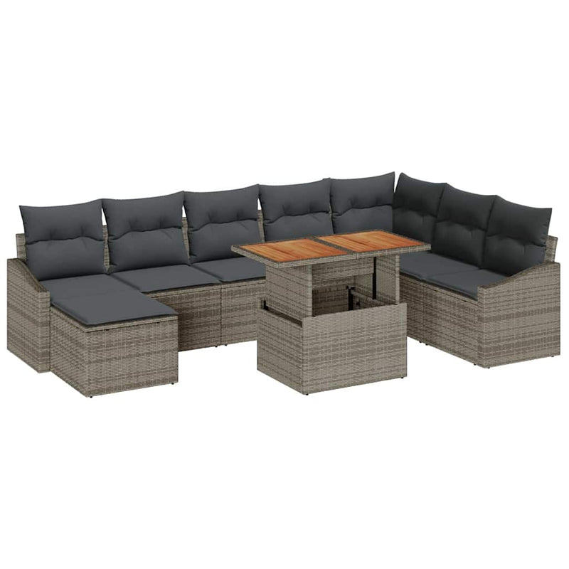 vidaXL Garden Dining Set with Cushion 9 pcs Grey and Brown