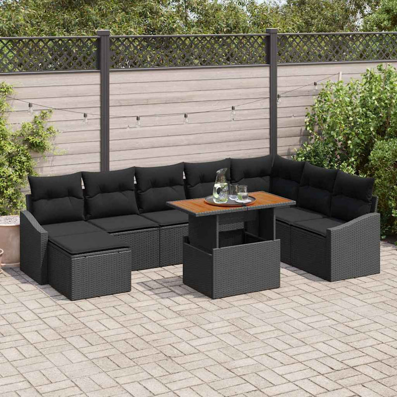 vidaXL Garden Dining Set with Cushion 9 pcs Black and Brown
