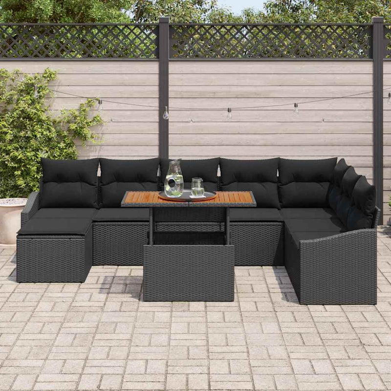 vidaXL Garden Dining Set with Cushion 9 pcs Black and Brown
