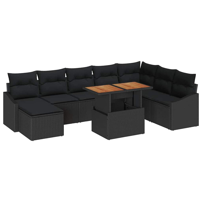 vidaXL Garden Dining Set with Cushion 9 pcs Black and Brown