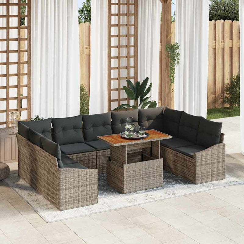 vidaXL Garden Dining Set Manual 10 pcs Grey and Brown 100 x 55 x 73 cm