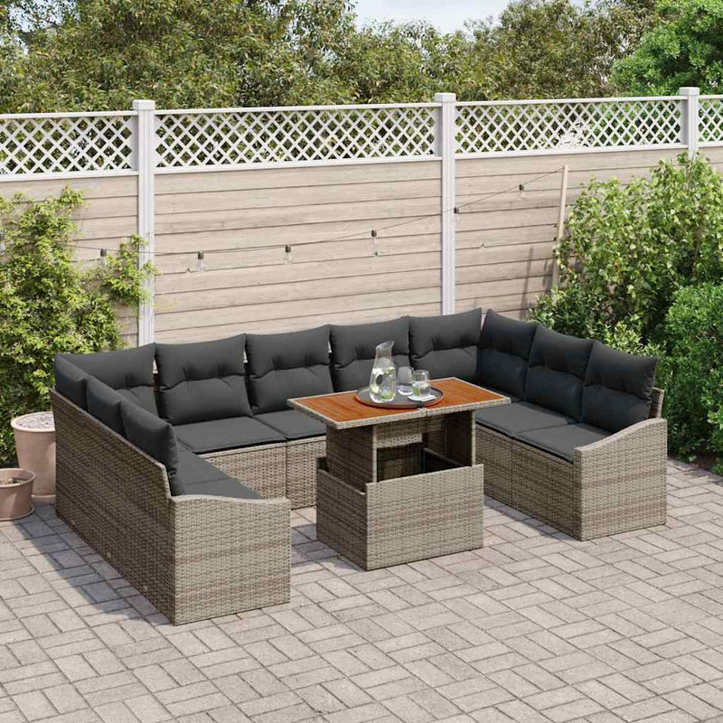 vidaXL Garden Dining Set Manual 10 pcs Grey and Brown 100 x 55 x 73 cm