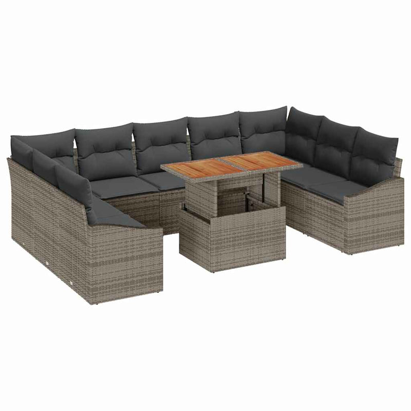 vidaXL Garden Dining Set Manual 10 pcs Grey and Brown 100 x 55 x 73 cm