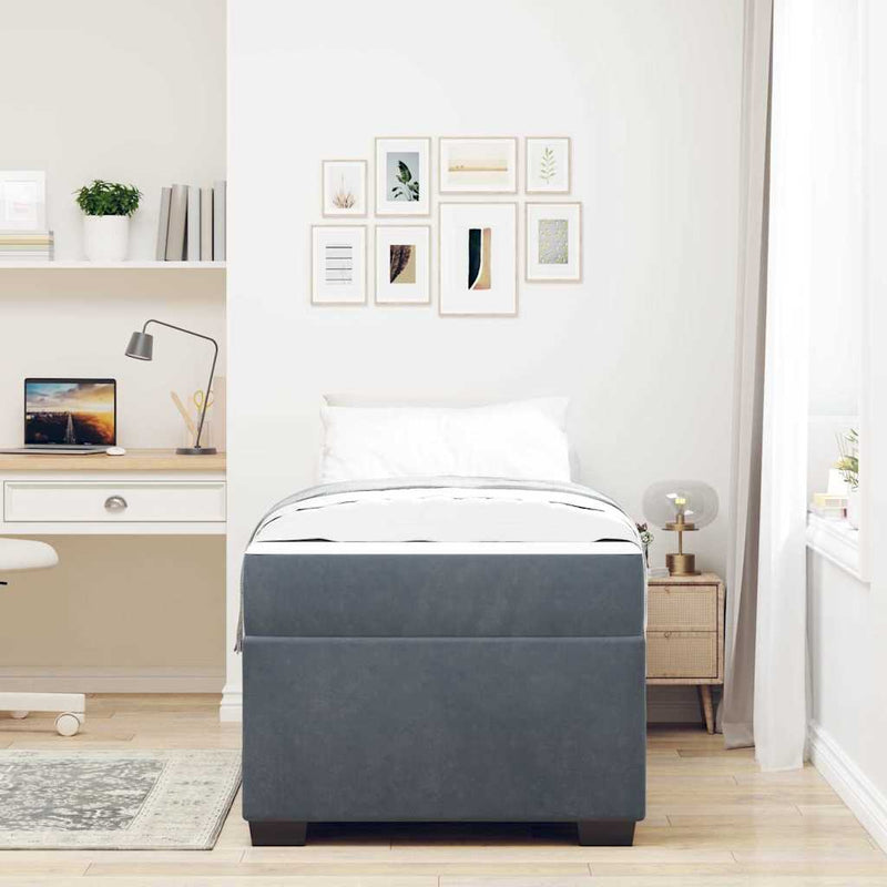 vidaXL Bed Frame with Mattress Dark grey 90 x 190 cm Velvet