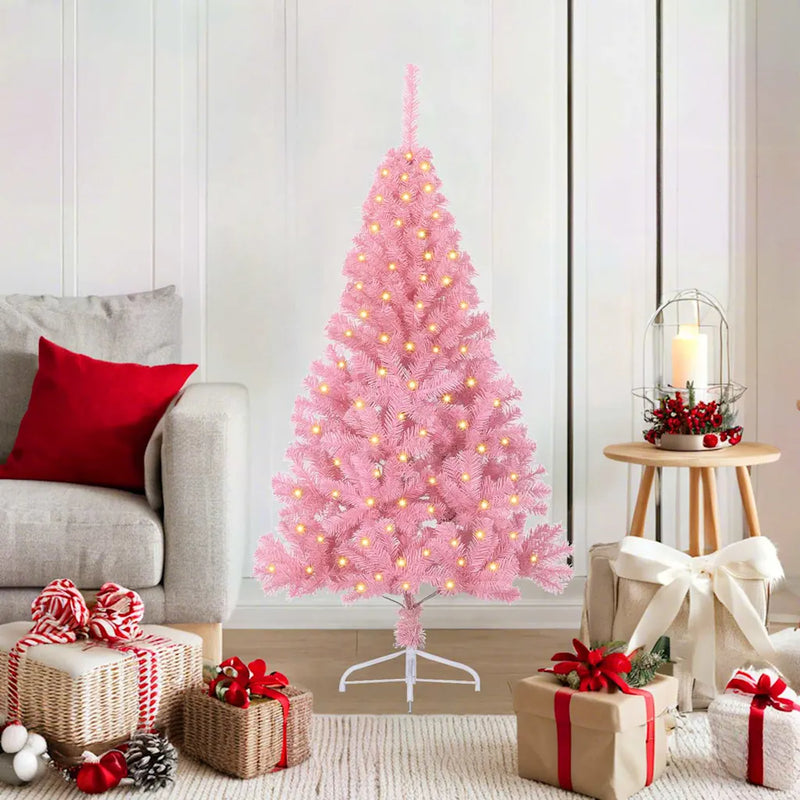 Artificial Pre-lit Christmas Tree with 150 LEDs Pink 120 cm PVC