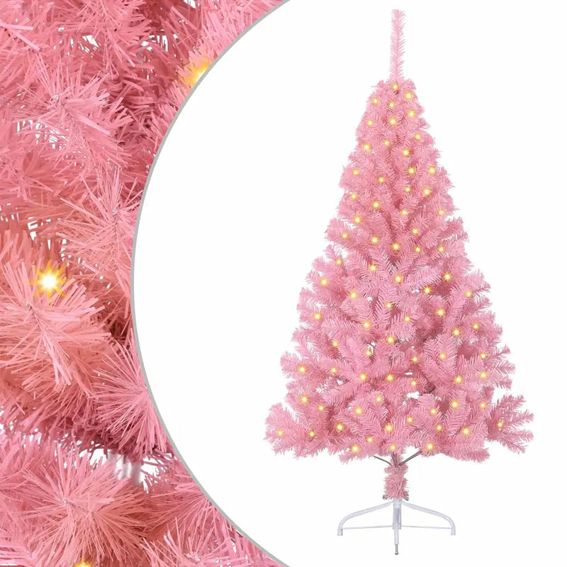 Artificial Pre-lit Christmas Tree with 150 LEDs Pink 120 cm PVC