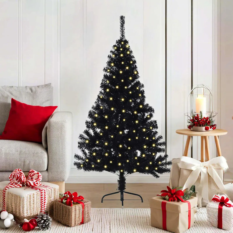 Artificial Pre-lit Christmas Tree Black 120 cm PVC