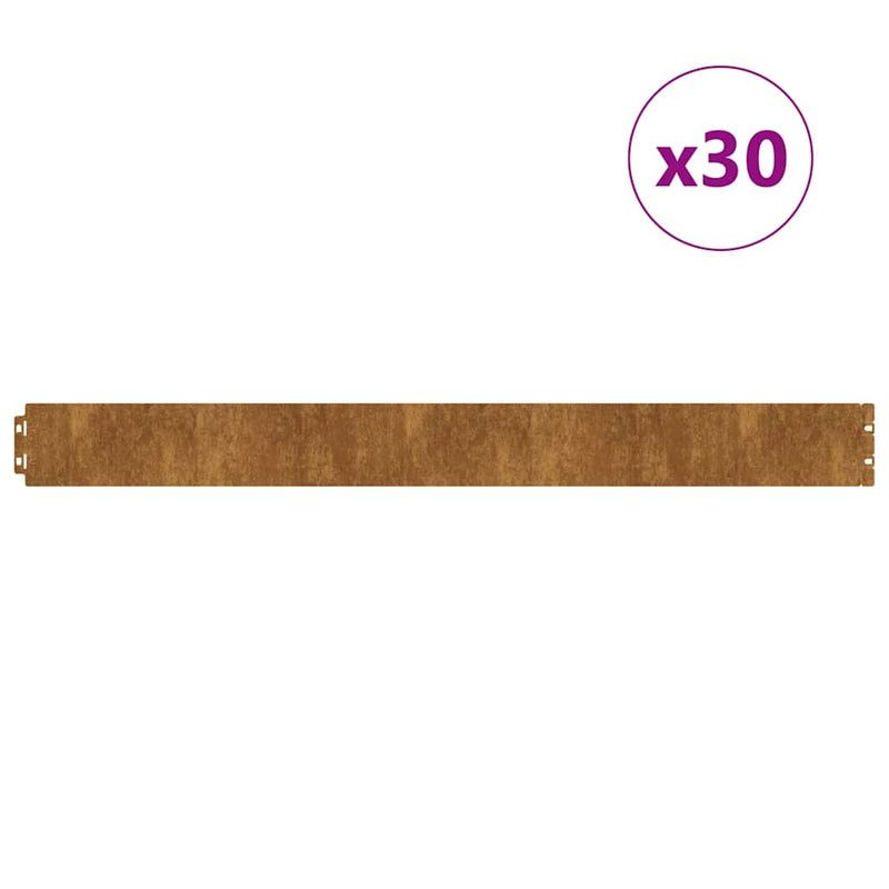 vidaXL Lawn Edging 30 pcs Rusty 103 x 0.05 x 20 cm Weathering Steel