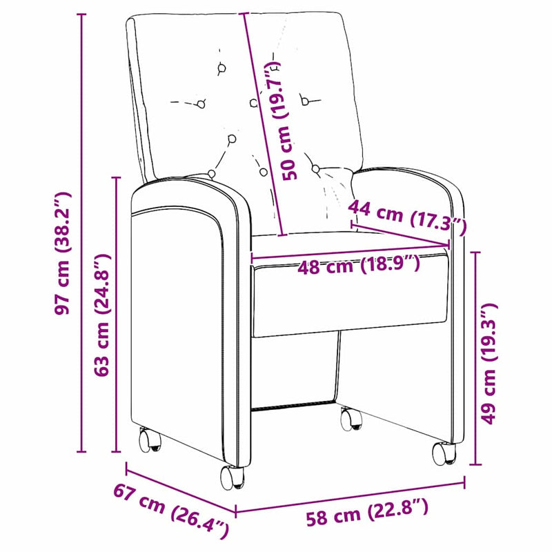 vidaXL Dining Chairs with Wheels 2 pcs Dark grey 58 x 67 x 97 cm