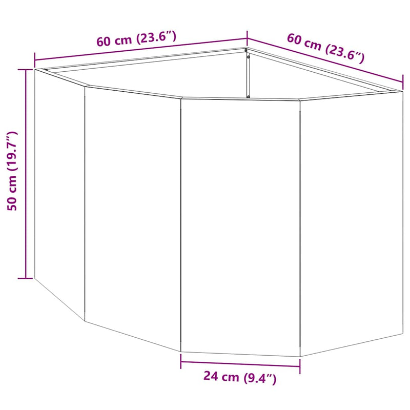 vidaXL Corner Planter Rusty 60 x 60 x 50 cm Weathering steel