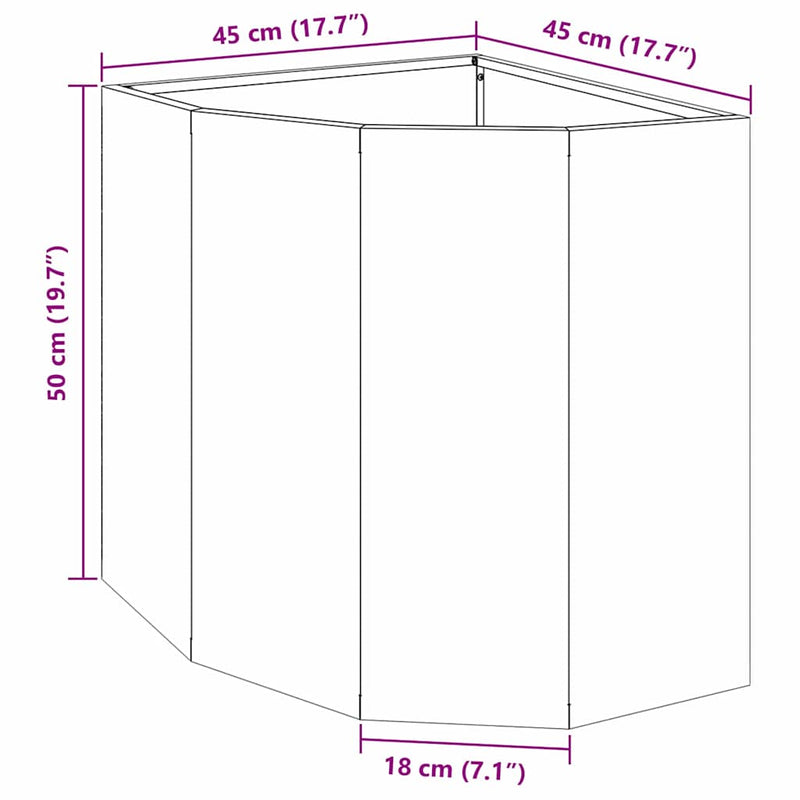 vidaXL Corner Planter Rusty 45 x 45 x 50 cm Weathering steel