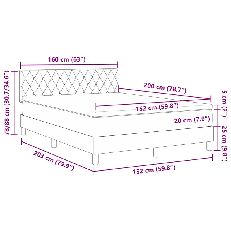 Box Spring Bed Black and White 152 x 203 cm Velvet