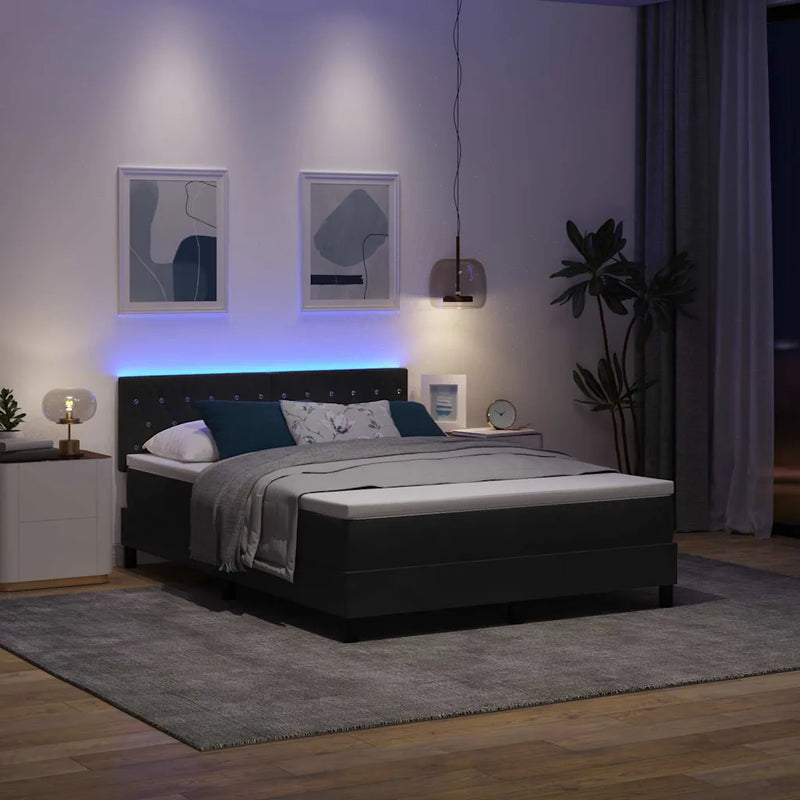 Box Spring Bed Black and White 152 x 203 cm Velvet