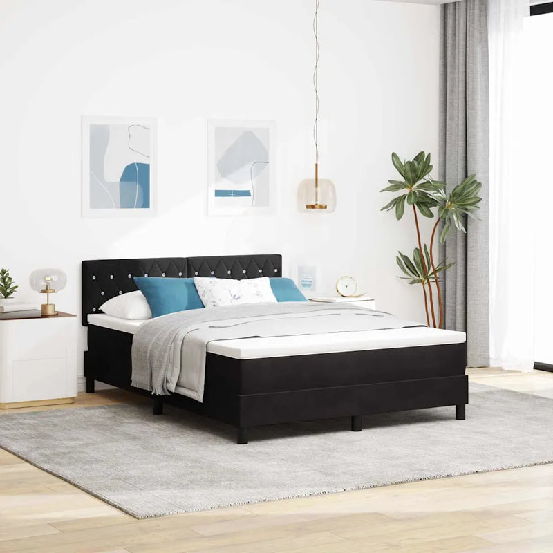 Box Spring Bed Black and White 152 x 203 cm Velvet