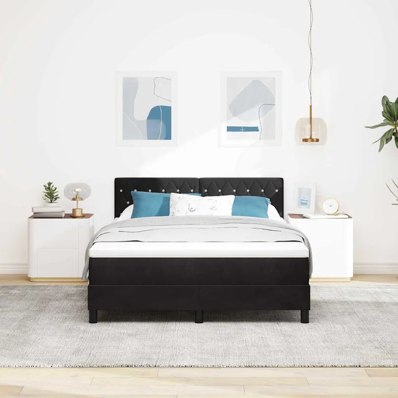 Box Spring Bed Black and White 152 x 203 cm Velvet