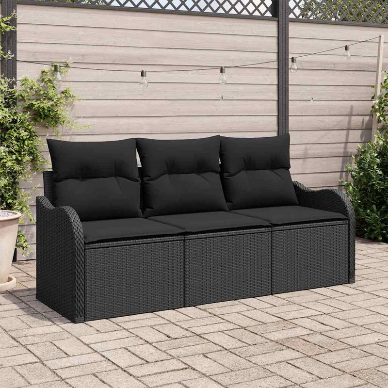vidaXL Garden Sofa Set with Cushion 3 pcs Black Poly rattan