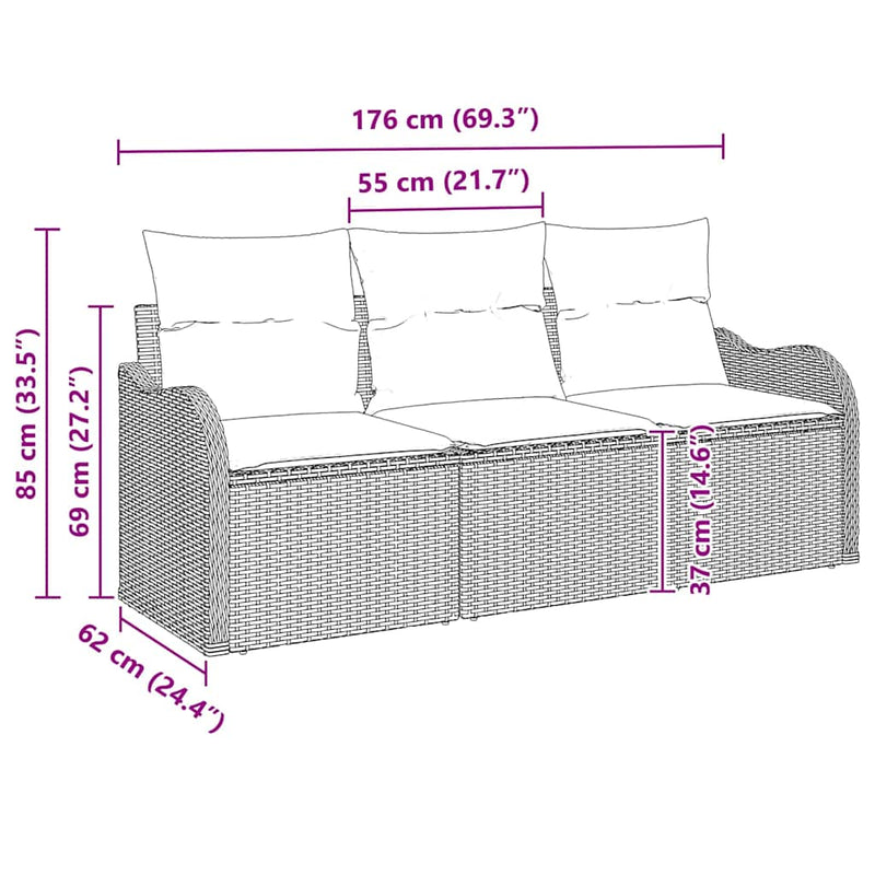 vidaXL Garden Sofa Set with Cushion 3 pcs Black Poly rattan