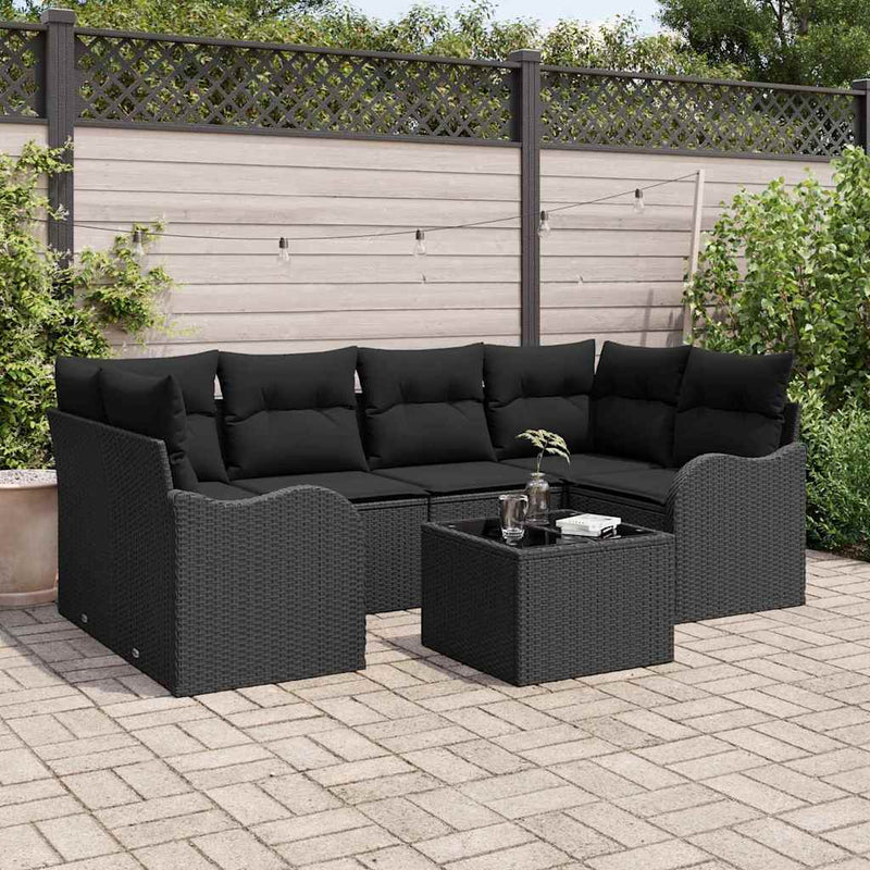 vidaXL Garden Sofa Set Manual 7 pcs Black Poly Rattan, Steel and Glass