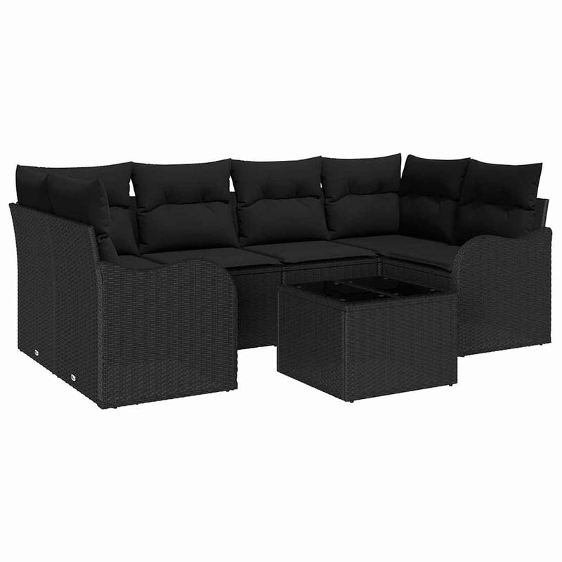 vidaXL Garden Sofa Set Manual 7 pcs Black Poly Rattan, Steel and Glass