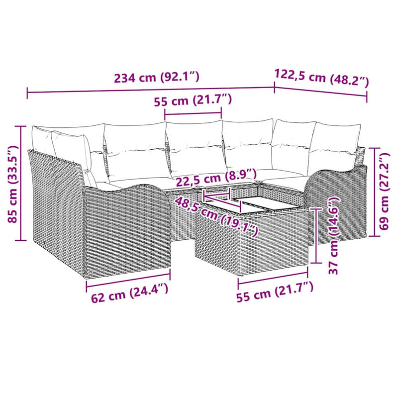 vidaXL Garden Sofa Set Manual 7 pcs Black Poly Rattan, Steel and Glass