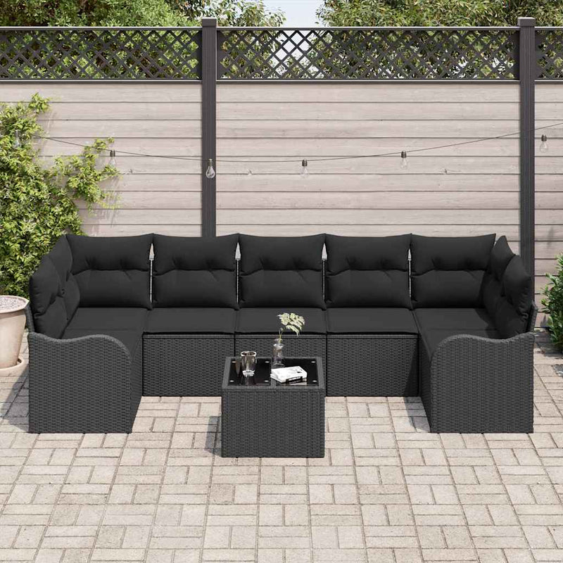 vidaXL Garden Sofa Set Manual 8 pcs Black Poly Rattan, Steel and Glass