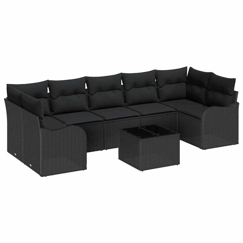 vidaXL Garden Sofa Set Manual 8 pcs Black Poly Rattan, Steel and Glass