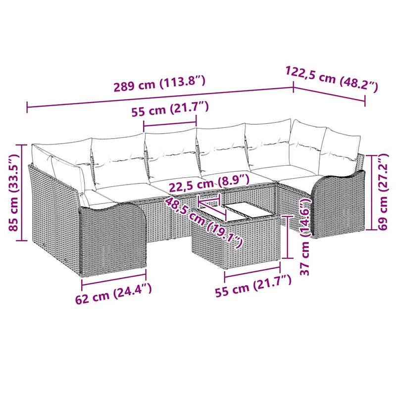 vidaXL Garden Sofa Set Manual 8 pcs Black Poly Rattan, Steel and Glass