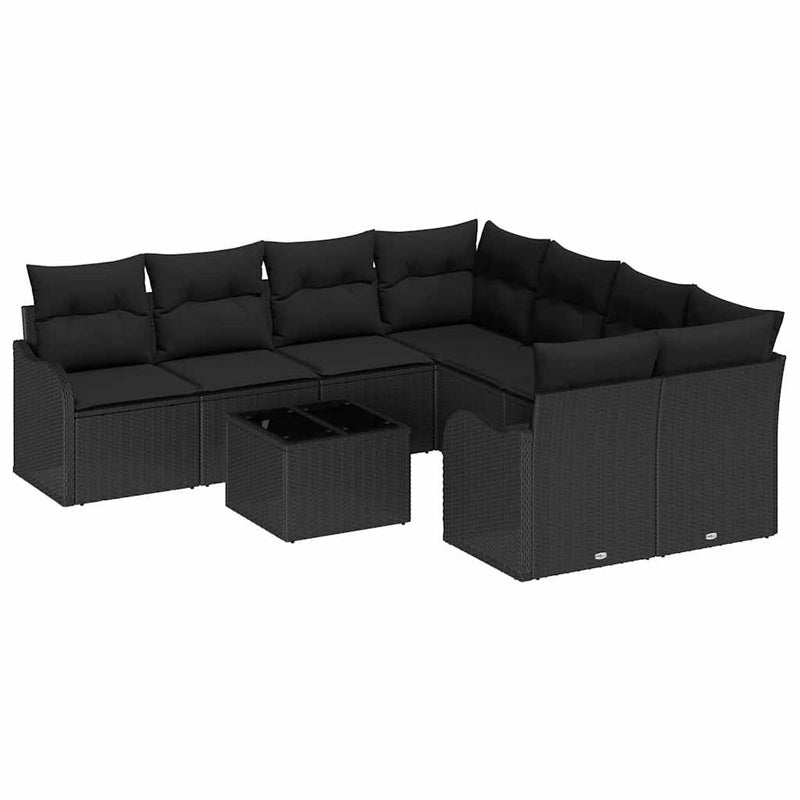 vidaXL Garden Sofa Set 9 pcs Black Poly Rattan and Steel and Glass