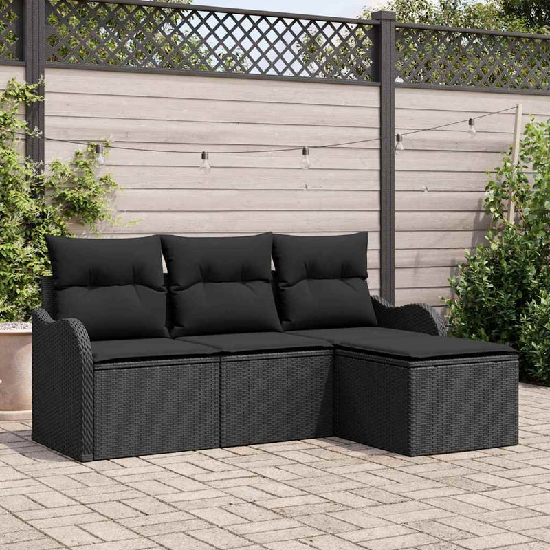 vidaXL Garden Sofa Set with Cushion 4 pcs Black Poly rattan