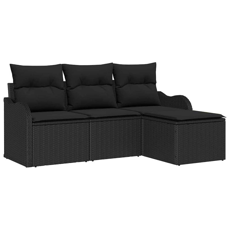 vidaXL Garden Sofa Set with Cushion 4 pcs Black Poly rattan