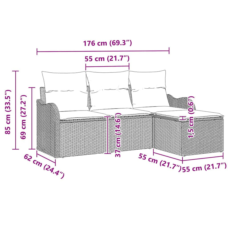 vidaXL Garden Sofa Set with Cushion 4 pcs Black Poly rattan