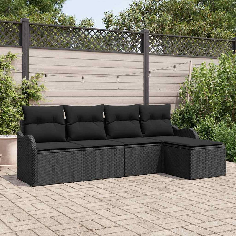 vidaXL Garden Sofa Set with Storage 5 pcs Black Poly Rattan