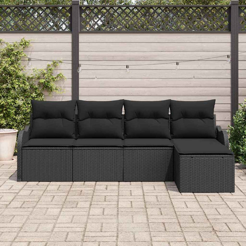 vidaXL Garden Sofa Set with Storage 5 pcs Black Poly Rattan