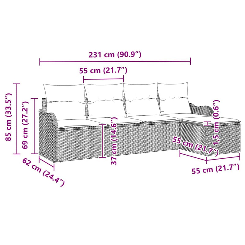 vidaXL Garden Sofa Set with Cushion 5 pcs Black Poly rattan