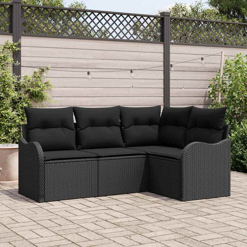 vidaXL Garden Sofa Set with Storage 4 pcs Black Poly Rattan
