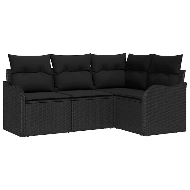 vidaXL Garden Sofa Set with Cushion 4 pcs Black Poly rattan