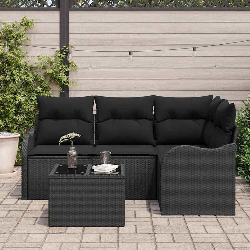 vidaXL Garden Sofa Set with Storage 5 pcs Beige Poly Rattan