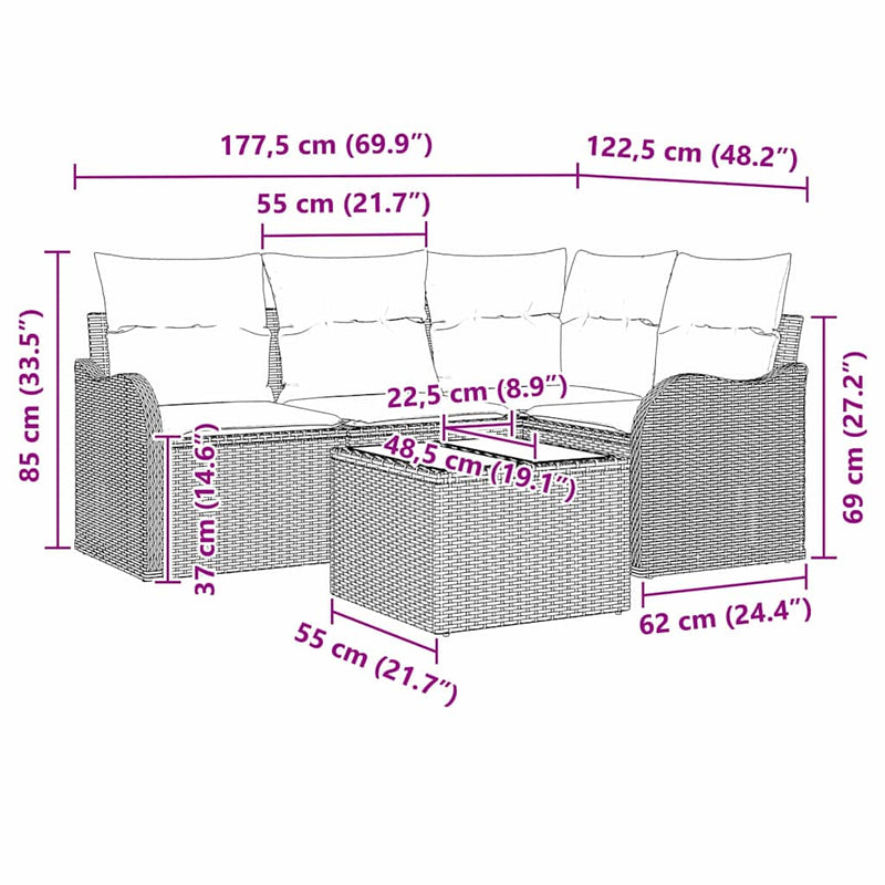 vidaXL Garden Sofa Set with Storage 5 pcs Beige Poly Rattan