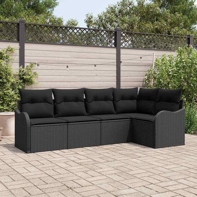 vidaXL Garden Sofa Set with Cushion 5 pcs Black Poly rattan