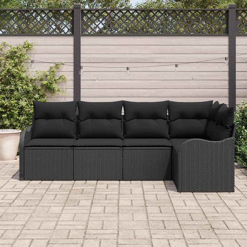 vidaXL Garden Sofa Set with Cushion 5 pcs Black Poly rattan