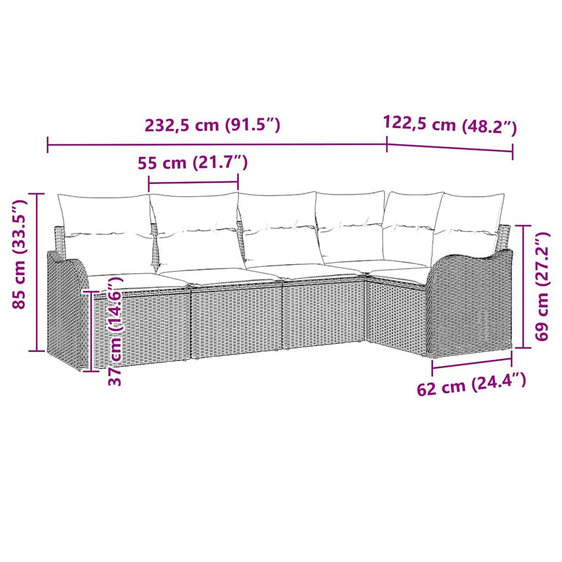 vidaXL Garden Sofa Set with Cushion 5 pcs Black Poly rattan
