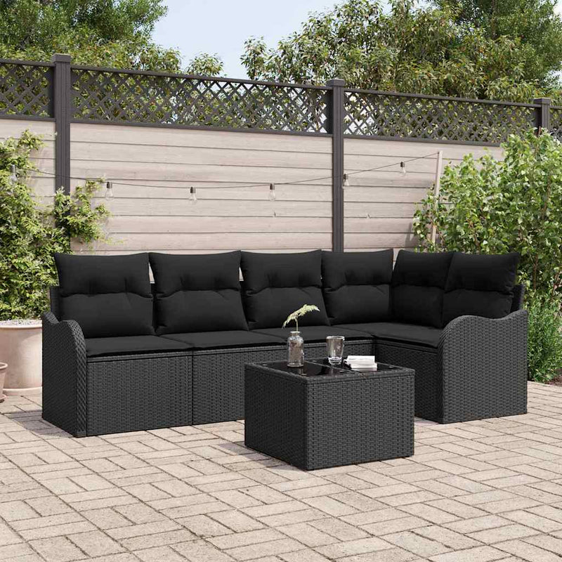 vidaXL Garden Sofa Set with Storage 6 pcs Beige Poly Rattan
