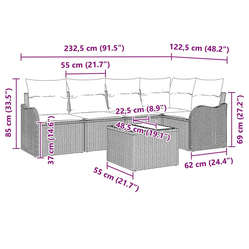 vidaXL Garden Sofa Set with Storage 6 pcs Beige Poly Rattan