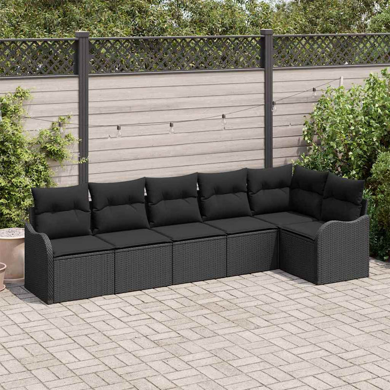 vidaXL Garden Sofa Set with Cushion 6 pcs Black Poly rattan