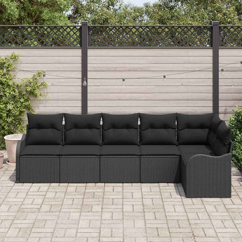 vidaXL Garden Sofa Set with Cushion 6 pcs Black Poly rattan