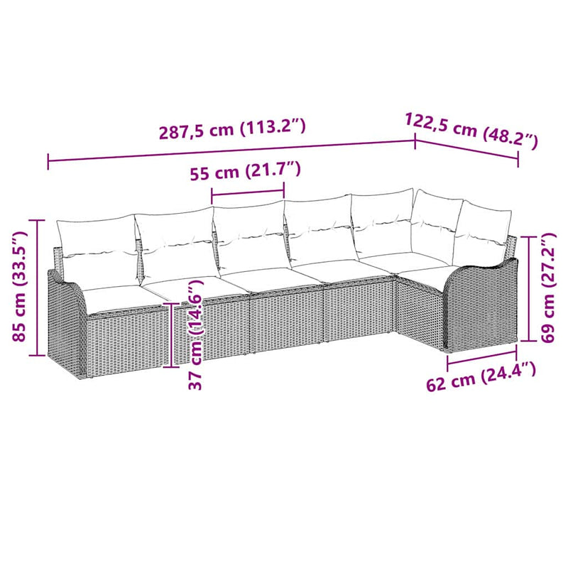vidaXL Garden Sofa Set with Cushion 6 pcs Black Poly rattan