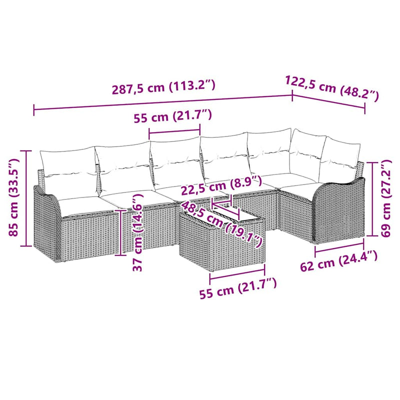 vidaXL Garden Sofa Set with Cushion 7 pcs Beige Poly rattan