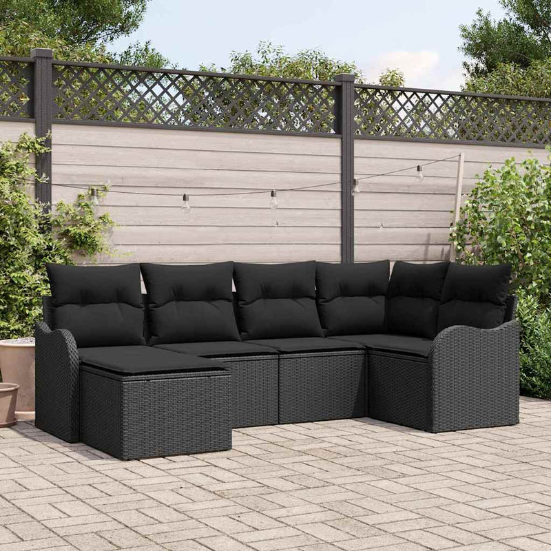 vidaXL Garden Sofa Set with Cushion 6 pcs Black Poly rattan