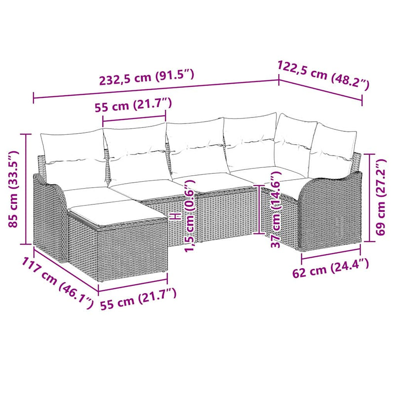 vidaXL Garden Sofa Set with Cushion 6 pcs Black Poly rattan